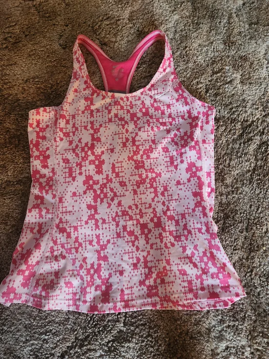 Pink Pixel-Print Racerback Tank Top With Built In Bra