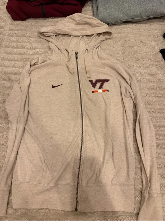 Nike Women's Beige Full-Zip Hooded Jacket with VT Logo