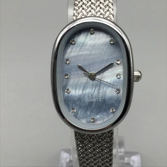 Sunlifex Womens Watch 23mm MOP Dial Silver Tone Mesh Stainless New Battery