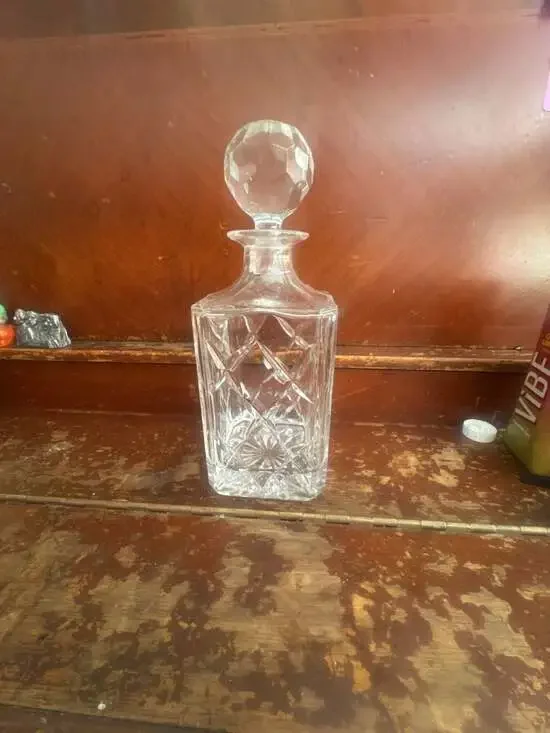 Vintage Square Cut Lead Crystal Whiskey Decanter with Faceted Stopper