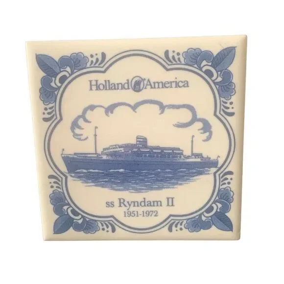 Vintage Holland America Line Delft SS Ryndam Ii 1951-1972 Ceramic Tile Coaster