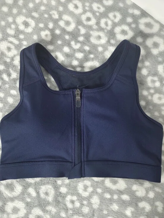Nike High-Support Zip-Front Sports Bra — Navy — Size Small Petite