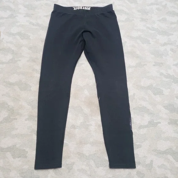 Nike Just Do It Leggings Womens Large Black Crop Pull On Gym Fitness Running