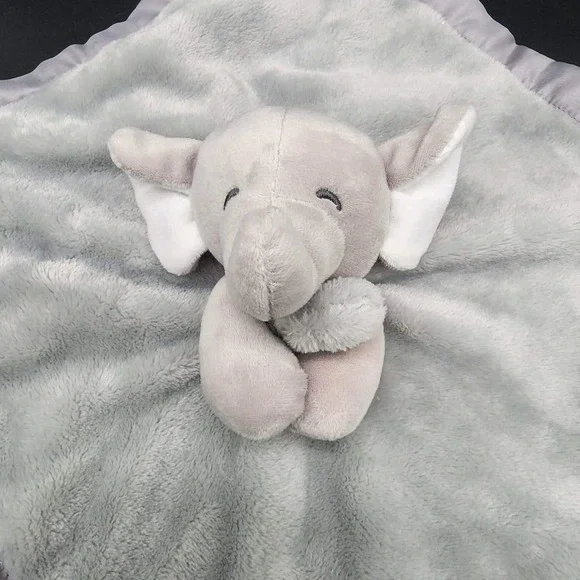 Carters Elephant Security Blanket Kids Gray Lovey Satin Trim Plush Snuggler‎