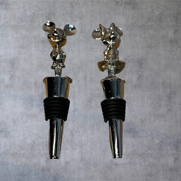 Disney Mickey and Minnie Mouse‎ Silver Metal Wine Bottle Stoppers Set 2 Piece