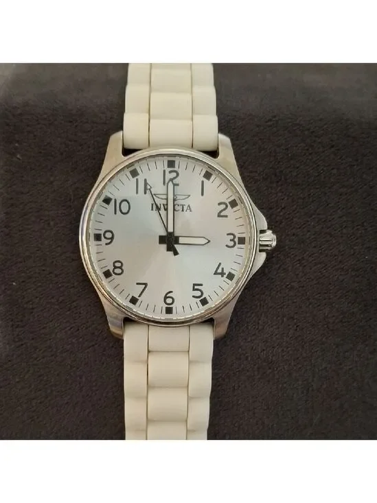 Invicta Angel Silver Dial Watch with White Band New Battery Installed