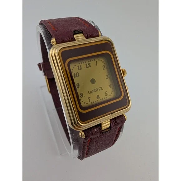 Vintage Marcel Watch Corp. No 963 Digital Watch Maroon Leather Band- New Battery