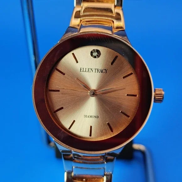 2017 Ellen Tracy NY Genuine Diamond Rose‎ Gold 32mm Women's Quartz Luxury Watch
