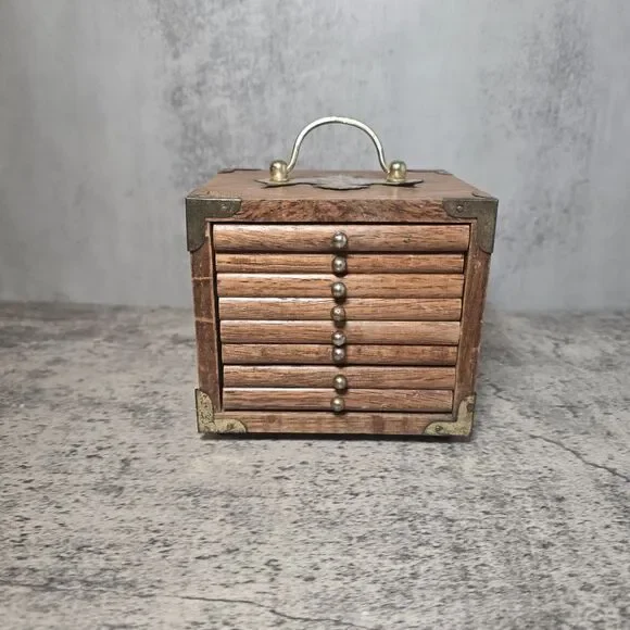 Vintage Catalina Wood Cork Coaster Set - 8 Drawer Coasters In Chest