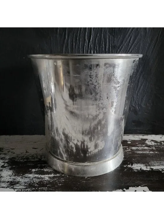Sur La Table Ice Bucket Wine Bucket Weathered Silver-Tone Metal, Silver Cachepot