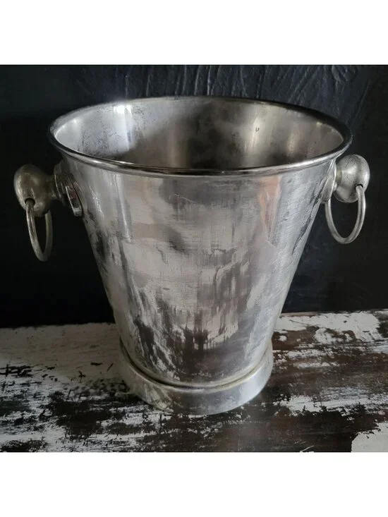 Sur La Table Champagne Bucket Weathered Silver-Toned Metal With Side Handles