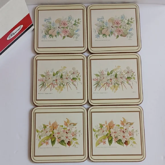 Vintage Pimpernel Bermuda White Hibiscus 6 coasters with box