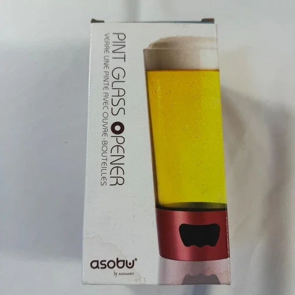 Asobu Adnart Pint Glass Opener‎ 16oz Red Base Beer Glass with Bottle Opener 2