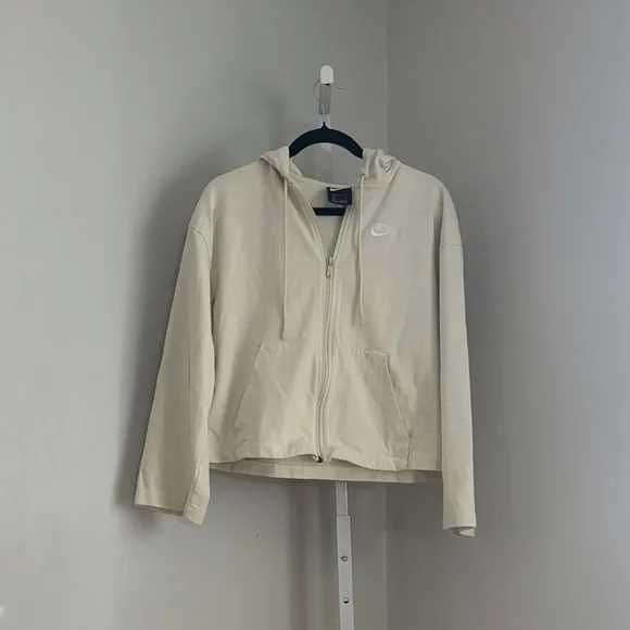 Nike Full Zip Hoodie Cream Loose Fit Waist Length Boxy Full Zip up Jacket Size S
