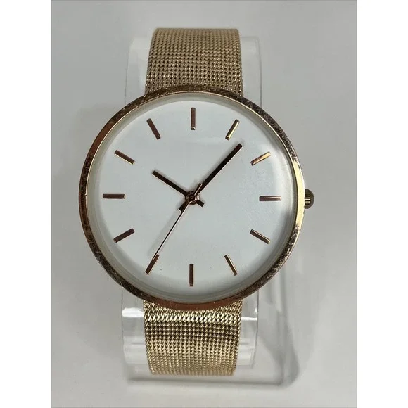 Women's Rose Gold Quartz Watch Mesh Metal Band White Dial- New‎ Battery