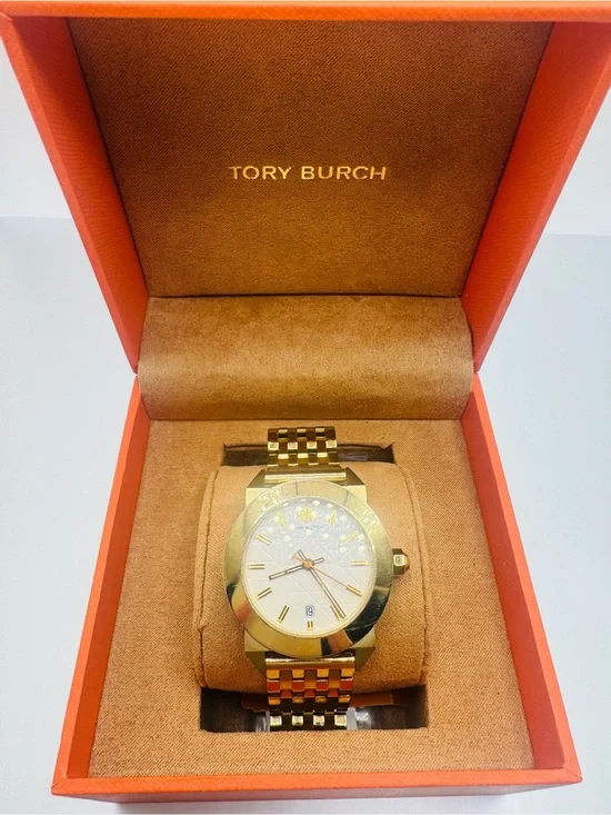 Tory Burch Gold-Tone Bracelet Watch with White Dial