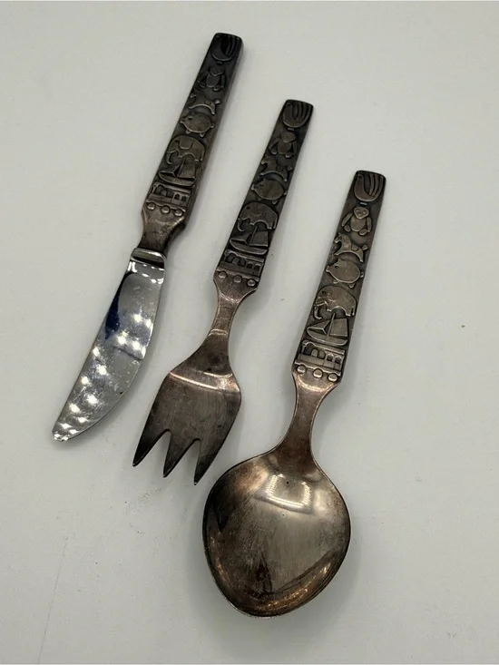 Vintage Hardanger Konge-Tinn Pewter Children's Flatware Set - 3-Piece Norwegian