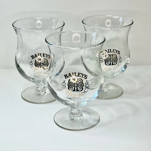 Baileys Irish Creme On The Rocks Stemmed Footed Celtic Knot Glasses Barware 3