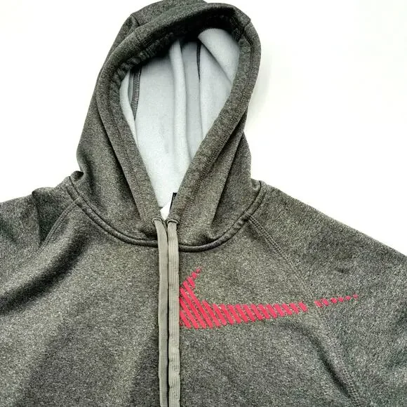 NIKE women's Medium gray pullover hoodie sweatshirt red swoosh kangaroo pocket‎