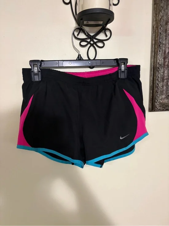 Nike Black Athletic Shorts with Pink Panels & Teal Trim