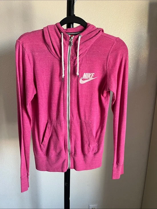 Nike Women’s Pink Zip-Up Lightweight Hoodie with White Logo