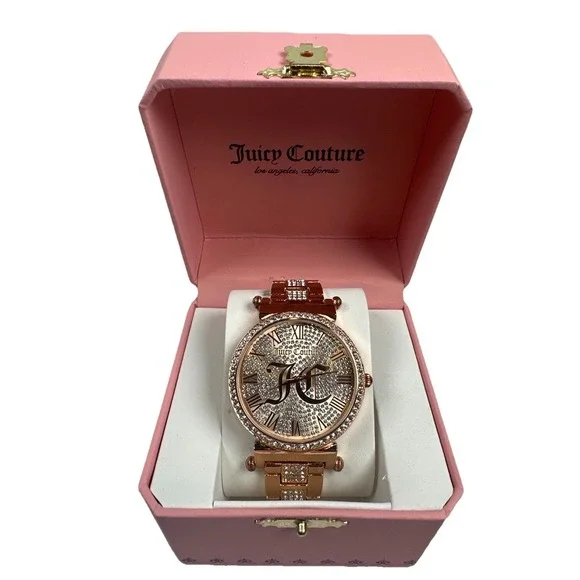 Juicy Couture Rose Gold Crystal Watch Bracelet with Box Y2K Glam
