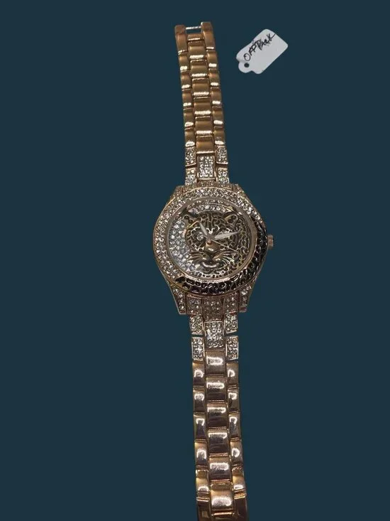 Off Park Collection Jaguar Bling Watch Pave Rhinestone 4818 Rose Gold Tone 7.25
