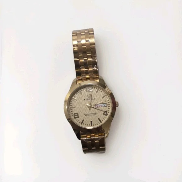 Reginald Mens Wrist‎ Watch Gold White Analog Quartz Needs Battery
