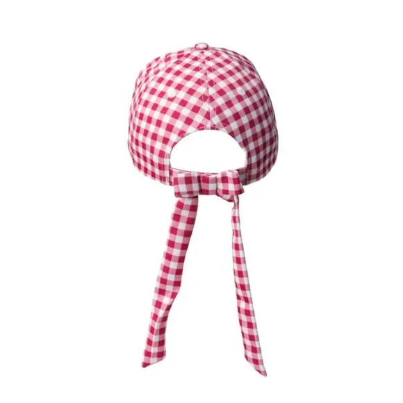 Wonder Nation Girls Baseball Hat, Red and White Gingham Print Tie Back