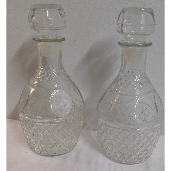Vintage Princess House Heritage Glass Wine Whiskey Decanters with Stoppers