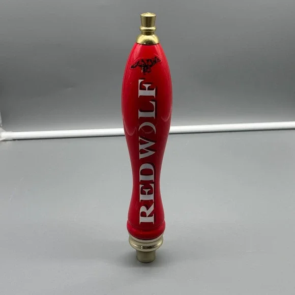Vintage Redwolf Lager Beer Tap Handle Red Gold Running Wolf Logo 10 Inch