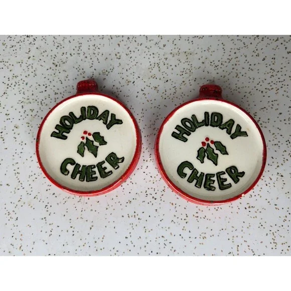 Duncan Ceramics Vintage Christmas Ornament Coasters Holiday Cheer 1975 Set of 2