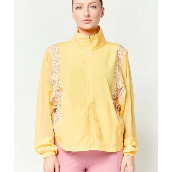 Nike Icon Clash Yellow Floral Packable Running Jacket Womens Medium Activewear