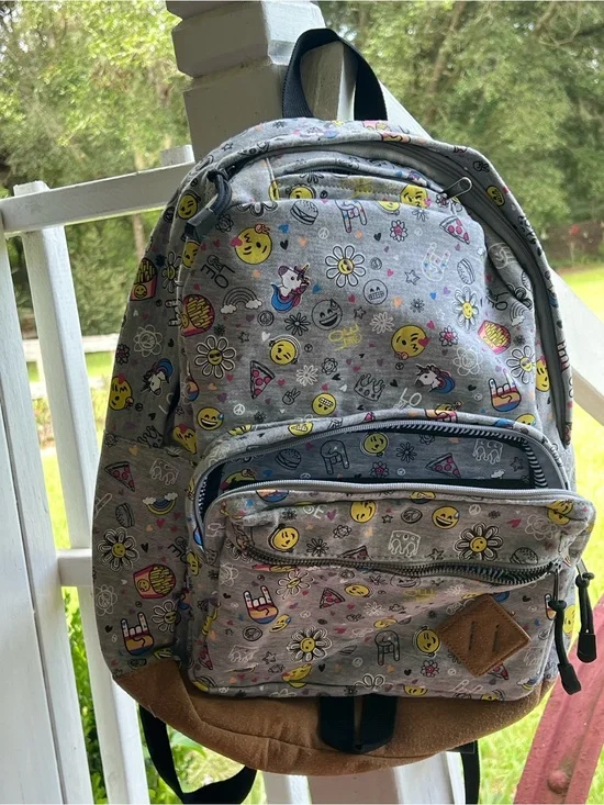 Kids Gray Emoji & Unicorn Backpack