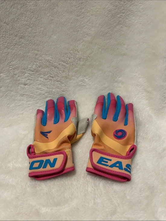 Easton Youth Batting Gloves in Pink, Orange & Blue