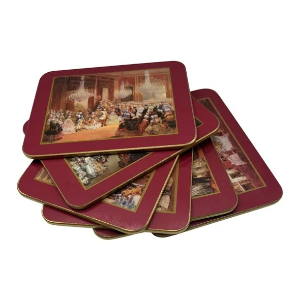 Buckingham Palace‎ Costume Ball Coasters Set 6 Red Gold Royal History Boxed 2005