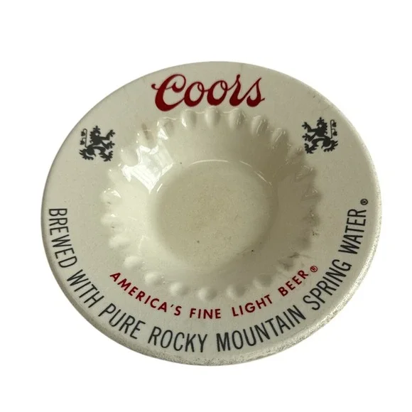 Vintage Coors Beer Ceramic Ashtray Rocky Mountain Spring Water Cream‎