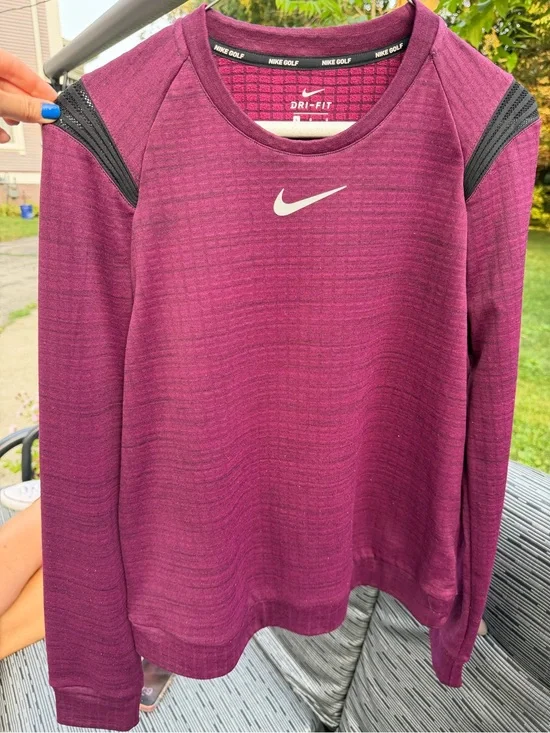Nike Dri-FIT Women's Crew Sweatshirt in Plum with Black Shoulder Accents