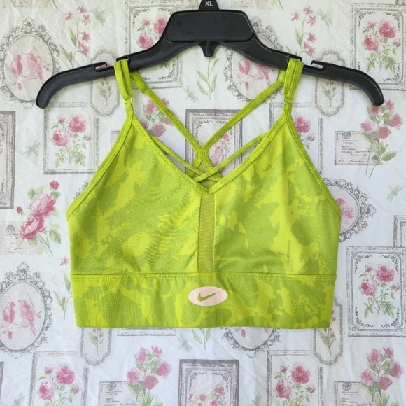 Nike Women's Dri-FIT Indy Icon Clash Sports Bra Light Support Green Print Medium