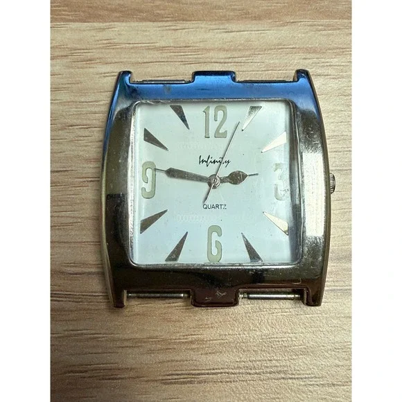 Infinity Japan‎ Quartz Watch Head Only Rectangular Silver Tone Working