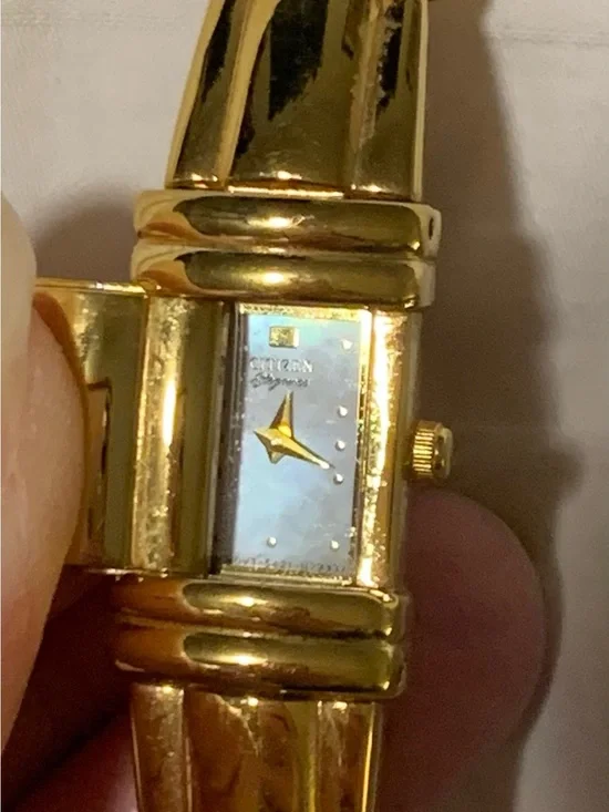 Citizen Peek-a-Boo Bracelet Watch in Gold-Tone with Mother-of-Pearl Dial