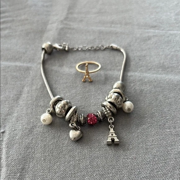 Silver and Gold Eiffel Tower Charm Bracelet