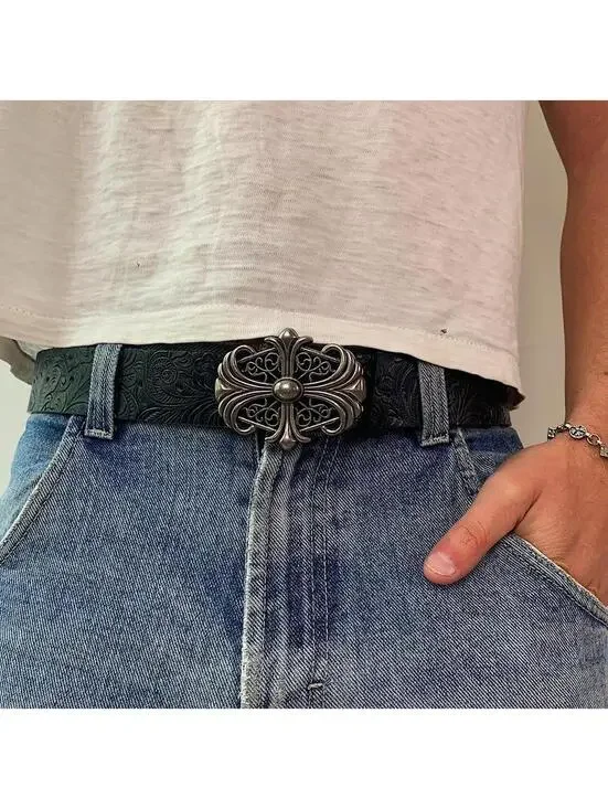 Y2K Black Navy Unique Cross Belt 38 Inch
