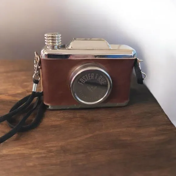 Foster&Rye Camera Flask Vintage Camera Hip Flask  11 oz Stainless Steel Leather