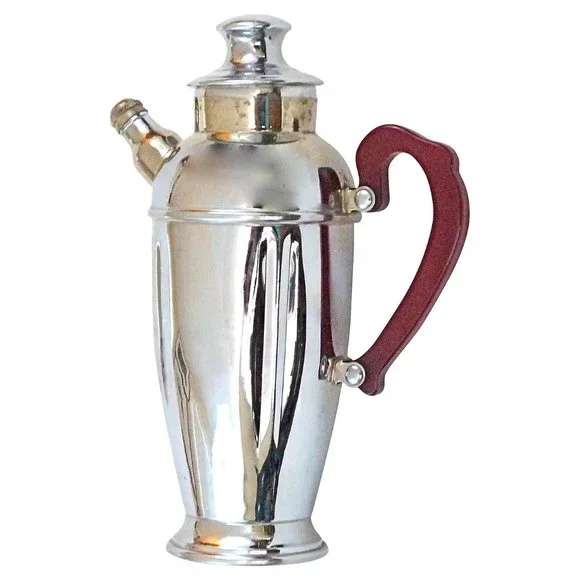 Vintage Chrome red Bakelite Cocktail martini shaker with handle art deco