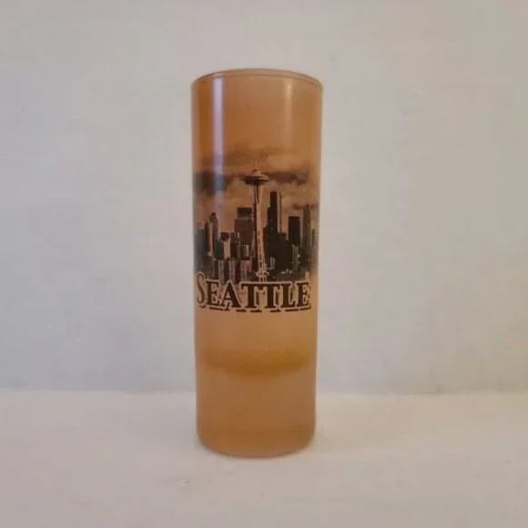 Seattle Shot Glass Frosted Orange City Skyline 4