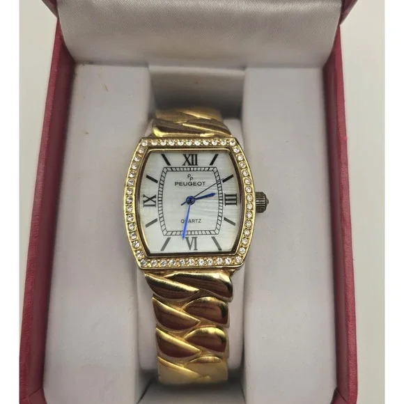 Peugeot 7099G Gold Tone Crystal Bezel‎ Bracelet Watch Women's W/ Box -2896