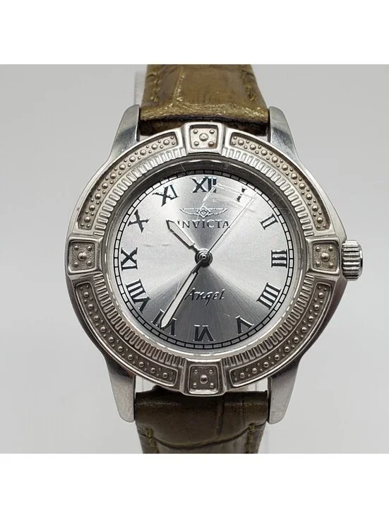 Invicta Angel Watch Women 32mm Silver Tone 15083 Leather Band New Battery