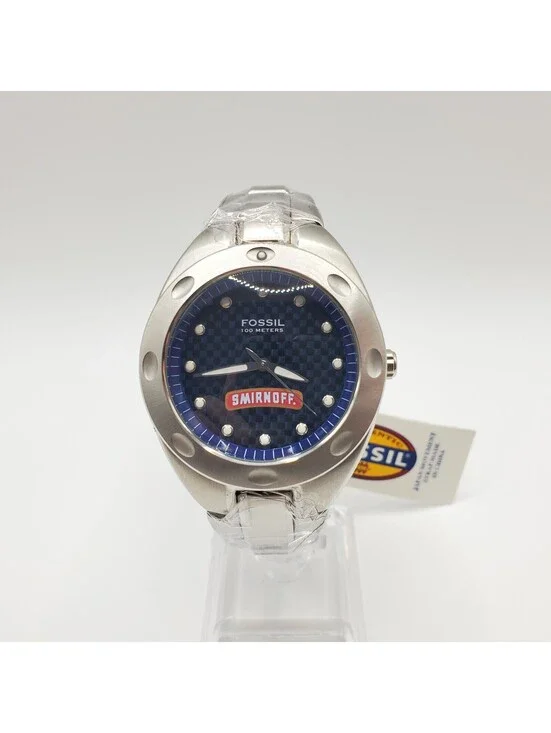 Fossil PR-5098 Smirnoff Watch With Tag 39mm Blue Dial New Battery