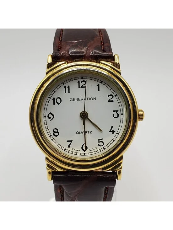 Generation Quartz Watch Women 31mm White Round Dial Gold Tone New Battery